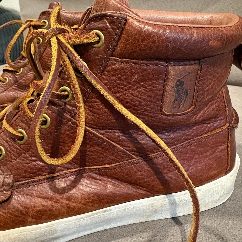 Polo Ralph Lauren Tavis Sneaker High Top Lace Up Brown Leather Casual Men’s 10.5